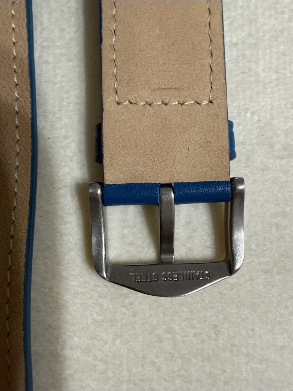 22mm Fossil Blue Leather Watch Strap with Silver Buckle